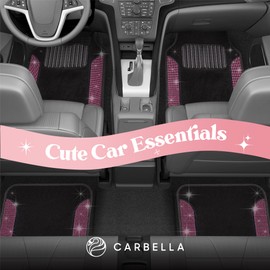 Carbella Diamond Bling Car Mats, Shiny Rhinestone Crystal Carpet Car Floor Mat, Glitter Crystal Mat with Heel Pad, Cute Automotive Floor Mats for Car, SUV, Van,Women Girl (Pink)