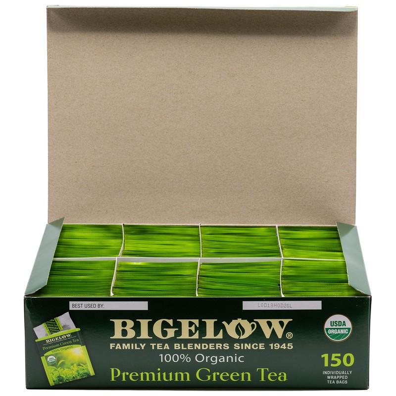 Bigelow Premium 100-Percent Organic Green Tea 150-Count Box, Individually Wrapped