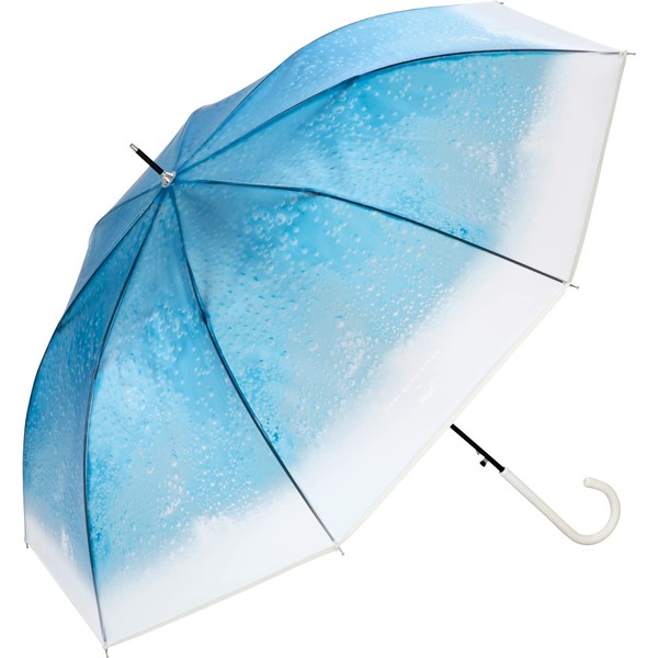 Wpc. PT-TA01-001 Rain Umbrella, Vinyl Umbrella, Traveling Cafe x Wpc. Cream Soda Umbrella, Blue, Long Umbrella, 23.6 inches (60 cm), Women's, Large, Cherry Blossom, Charm, Shiny, Retro, Pure Cafe,