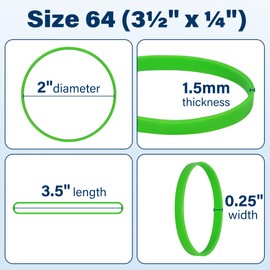 LotFancy Rubber Bands, Size 64 (3-1/2" x 1/4"), 0.5 lb Approx 130 Pcs Thick Heavy Duty Colored Rubber Bands for Office Supplies
