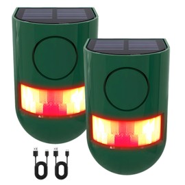 ChunHee Solar Motion Sensor Alarm Outdoor 4 Working Mode Motion Activated Alarm 129dB Loud Sound Noise Maker IP65 Waterproof Motion Detector with Strobe Light for Yard Farm Garden 2PC