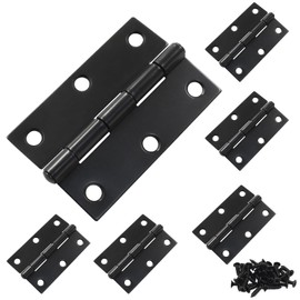 Augiimor 6Pcs Small Folding Butt Hinges, 76 x 50 x 1.5mm Square Folding Door Hinges with Mounting Screws for Cabinets, Windows, and Closets (Black, 3 x 2 Inch)