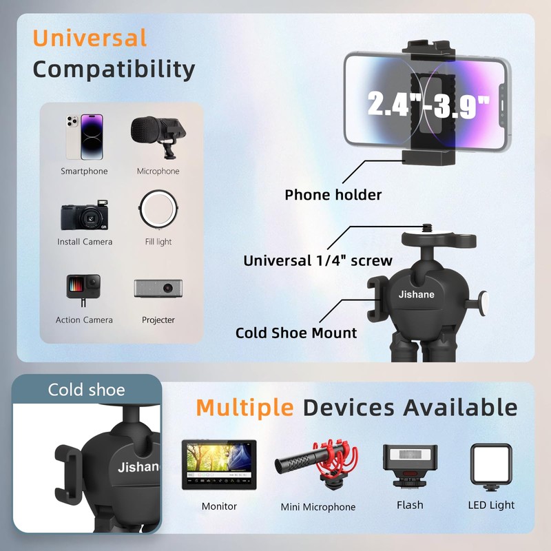 Jishane Compact Camera Tripod with One Key Operation for 360°