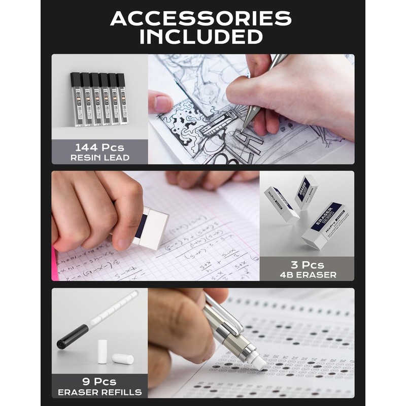 Nicpro 4 Pack Mechanical Pencil 0.5 mm with Case, MB1000