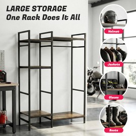 TONGMO Motorcycle Gear Rack, Heavy Duty Helmet Stand, Large Motorcycle Gear Storage Rack for Helmet, Jacket, Boots & Riding Accessories