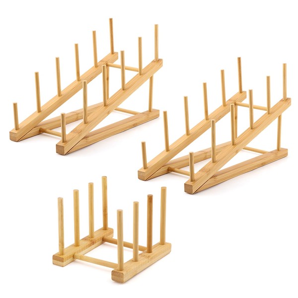 2Pcs Plate Stands for Display, Wooden Plate Holders with 1