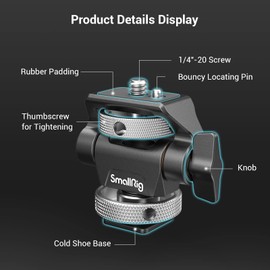 SMALLRIG Camera Monitor Mount with Cold Shoe Adapter, 360° Rotatable and 180° Tilt, Adjustable Monitor Holder with Thumb Screw to Adjust Tension, with Anti-Twist Design - 2905B