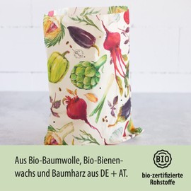 little bee fresh Organic Beeswax Cloth Large Bag 25 x 32 cm from Germany - Keeps Food Natural, Beautiful and Plastic-Free Fresh! Handmade from Organic Raw Materials (Vegetable Bag)