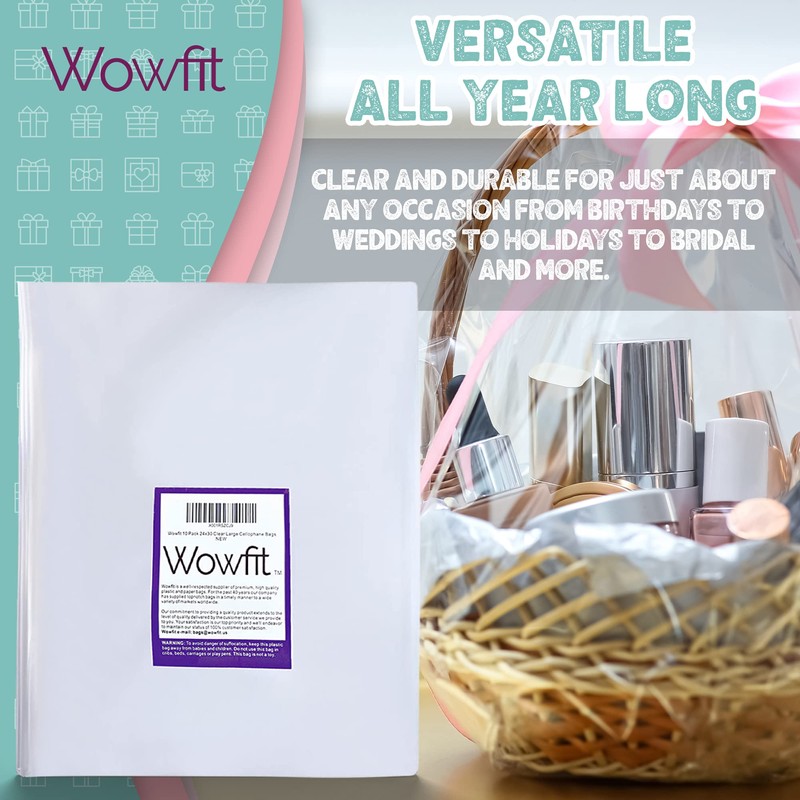 Wowfit Cello Clear Bags, 10 CT 30x40 inches - Durable