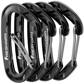FresKaro 4pcs 15kN Wiregate caribeener clips, Carabiner Heavy Duty, Sturdy EDC Accessory clip, Not for Climbing, Large Size, Lightweight, For Hiking, Camping, Fishing, Outdoor, Backpack, Black