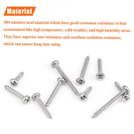 #4 x 3/8" 1/2" 5/8" 3/4" 1" Wood Screws Set, HELIFOUNER 210 Pieces Phillips Pan Head Self-Tapping Screws Assortment Kit, Phillips Pan Head Wood Screws, 304 Stainless Steel