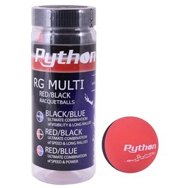 Python 3 Ball Can RG Multi Colored Racquetballs (Endorsed by Racquetball Legend Ruben Gonzalez!) (1-Can/Pack, 3-Balls) (Black/Red)
