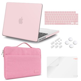iCasso Compatible with MacBook Pro 14 inch Case 2023 2021 2022 Release M3 A2918 A2992 M2 A2779 A2442 M1 Pro/Max Chip, Bundle 5 in 1, Hard Shell Case, Sleeve Bag, Screen Protector, Keyboard Cover -Pink