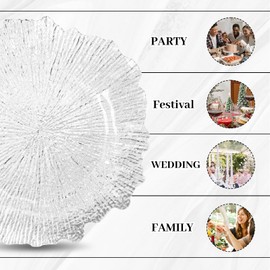 MAONAME 13" Clear Charger Plates, Round Reef Chargers for Dinner Plates, Plastic Plate Chargers for Table Setting, Wedding Decor, Set of 8
