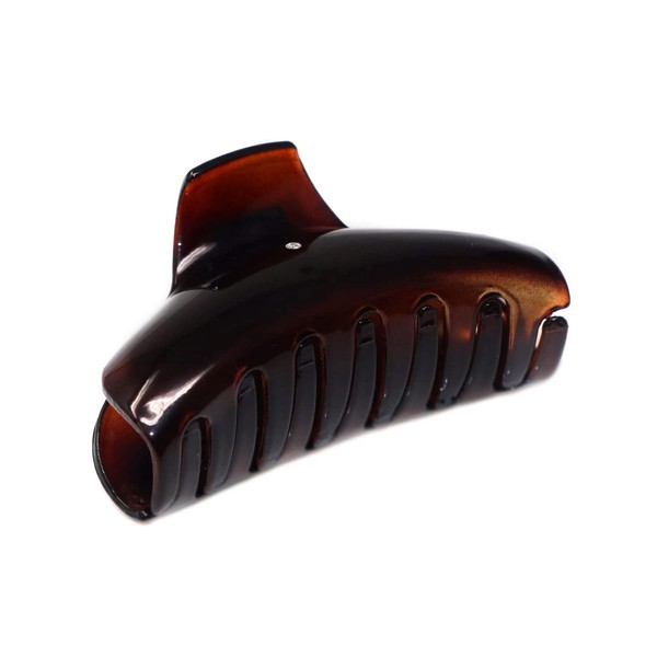 Parcelona French Elegant Medium Tortoise Shell Brown Celluloid Acetate Covered Spring Jaw Hair Claw Clip Clutcher Clamp with Flat Teeth for Long Fine Hair