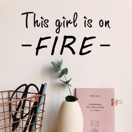 Aurabeam Vinyl Wall Art Decal - This Girl Is On Fire - 6.7" x 13" - Trendy Cute Girly Inspirational Good Vibes Quote Sticker For Bedroom Closet Mirror Boutique Beauty Salon Office Yoga Ballet Feminine