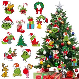 15Pcs Grinch Christmas Decorations, Christmas Tree Ornament Grinch Pendants for Hanging on Xmas Tree, Winter Holiday Party Supplies (15pcs)