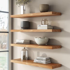 Venusmiles Rustic Elm Wood Floating Shelves for Wall, 9.3" Deep Wall Shelf with Invisible Bracket, Large Long Wall Mounted Storage Shelves for Living Room, Bedroom, Kitchen, Bathroom Decor