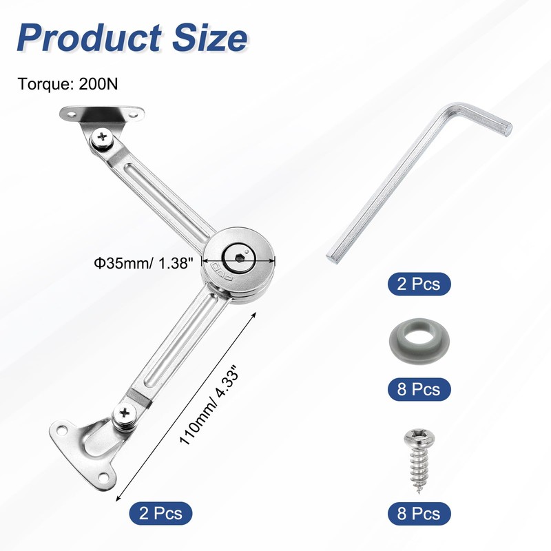 sourcing map 2Pcs Lid Support Hinge, 200N Adjustable Hinge Damper
