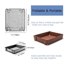 Magracy PU Leather Valet Tray for Men Women Desk Drawer Organiser Tray Nightstand Caddy for Jewelry Coins Phone Glasses Keys Watch Wallet Light Coffee