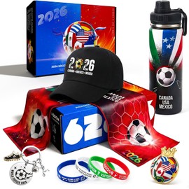 Soccer Fan Gift Basket Set 2026 – 9PCS Sports Accessories Bundle with Stainless Steel Tumbler, Towel, Hat, Keychain, Wristband & Pin – Triple Nation Flag Design Gift for Soccer Lovers