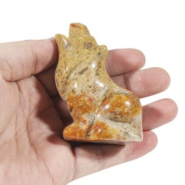 Loveliome Natural Crazy Agate Wolf Crystal Figurine, Hand Carved Stone Animal Statues for Home Decor 2.5 Inches