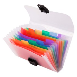 A6 Size 13 Pockets Expanding File Folder Portable Rainbow Document Organiser Multicoloured Plastic Expandable Organizer Wallet Case with Colored Labels Index - 1 Pack