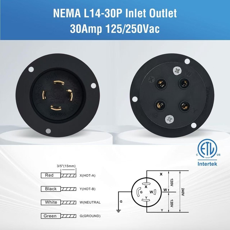 TAYMATIC NEMA L14-30 Flanged Inlet Generator Plug with Dust Cover,