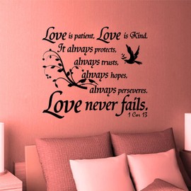 Jeyfel Decals: Wall Decals. Christian Decor. 1 Corinthians 13. Love is Patient, Love is Kind, it Always Protects, Always Trust, Always Hopes. (22" W x 19" H)