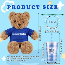 Relaxgiant 3 Pcs Big Brother Gifts Set with i'm the Big Brother Message Bear Stuffed Animal, Bracelets and Insulated Plastic Tumbler Cup