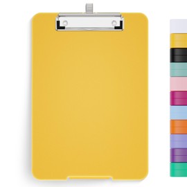 Hongri A5 Clipboard with Storage, Metal Retractable Pen Holder, 6 x 9'' Nursing Plastic Foldable Clip Board, Office Supplies, School Supplies, Menu Box for Work, Yellow