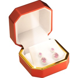 LAODA LED Earring Box for Diamond Studs Multiple Use for Necklace Pendant Earrings…Luxury Octagonal Design with Gold Trim LED Jewelry Gift Holder Box for Men for Women (Red)