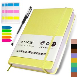 Luxury Premium Lined Journal Notebook, 200 Pages Real 100 GSM Thick Paper Notebooks for Work, Notebooks College Ruled A5 8.5x5.8In- Ideal for Writing, School(with 1 Gel Pen&100&30 Sticky Tabs) Yellow