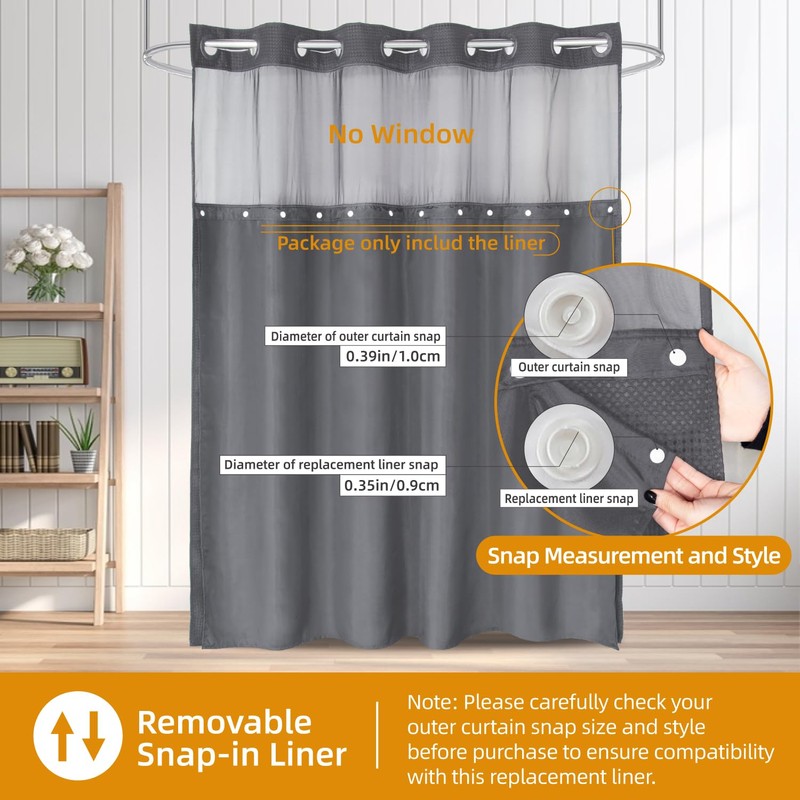 eachope 1 Pack Fabric Snap-in Shower Curtain Liner Replacement,Compatible with