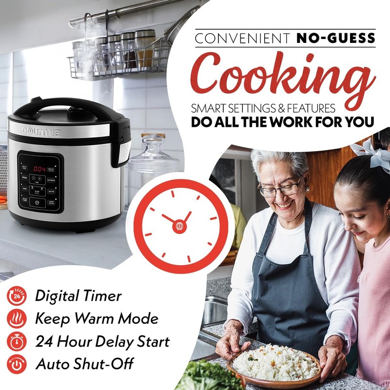 Gourmia Rice Cooker – 5 Qt Capacity, 20 Cup Cooked,