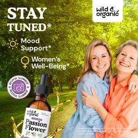 Wild & Organic Passionflower Tincture - Relaxing Passion Flower Drops for Women - Liquid Passiflora Incarnata Herb - Vegan, Sugar & Alcohol-Free Extract Supplement - 2 fl oz