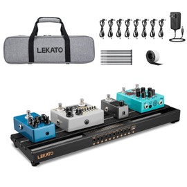 LEKATO Guitar Pedal Board, Pedal Board with Built-in Power Supply, 19x5.1x1.8" 1.8LB, Aluminum Alloy PedalBoard with Pedal Cables, Bag, Adhesive Hookside Tape