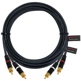 25 Foot RCA Cable Pair - Gotham GAC-4/1 (Black) Star-Quad Audio Interconnect Cable with Neutrik-Rean NYS Gold RCA Connectors - Directional