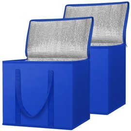 BALEINE 2Pk Insulated Reusable Grocery Bags, Collapsible Cooler Bag for Groceries, Heavy Duty Large Insulated Bag (16''x9''x13'', Midnight Blue)