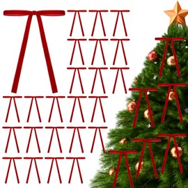 24pcs Velvet Bows for Christmas Tree, Christmas Bows Red Velvet Bows for Christmas Tree Vintage Decor Neutral Christmas Ornaments for Christmas Tree Garland Home Wedding Decoration Home Indoor