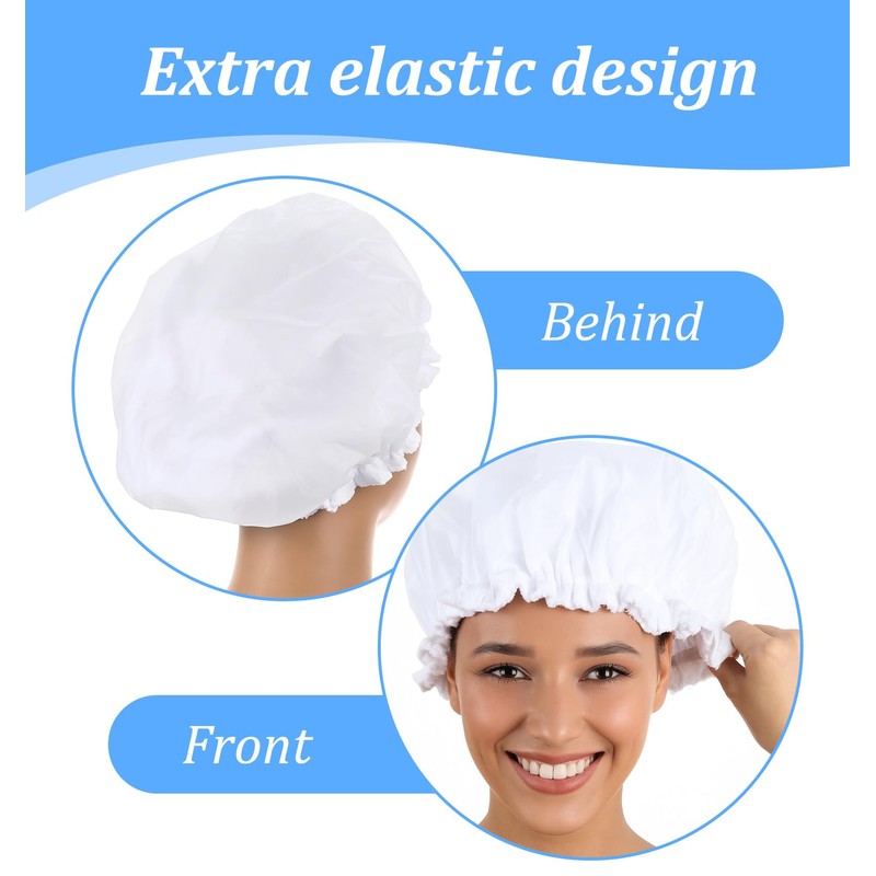 White Shower Cap, Terry Lined Shower Cap for Women, Double