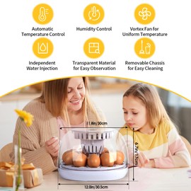 ZEMIRO CHARGE 12 Egg Incubator with Automatic Turning, Humidity Control, Auto Water Addition, for Hatching Chicken, Goose, Duck, Quail, Pigeon, and Turkey Eggs (12 Egg Incubator)