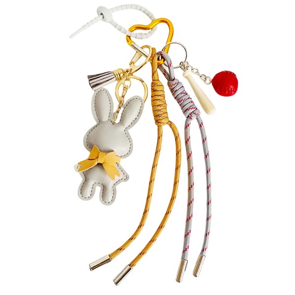 QTKJ Keychain for Women, Gray Bunny Bag Charm, Hand-Woven Nylon
