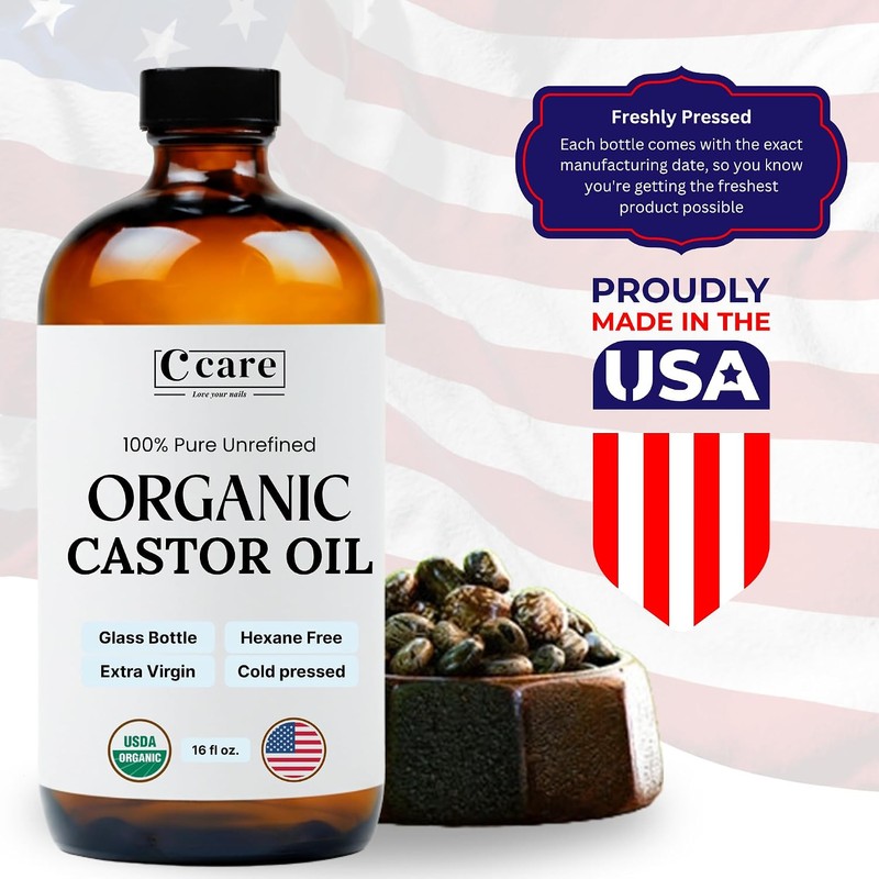 Castor Oil 100% Pure Organic Cold Pressed Unrefined Glass Bottle