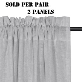 H.VERSAILTEX Linen Curtains 63 inch Long 2 Panels Natural Linen Textured Semi Sheer Light Filtering Curtains Privacy Bedroom Curtains (Dove, 52" x 63")