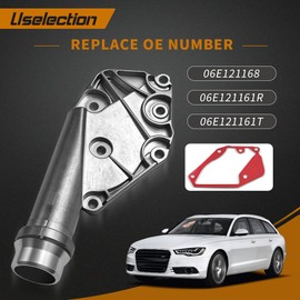 06E121168 Water Pump Thermostat Cover Housing Connector Flange W/Seal Replacement for A4 A5 A6 A7 A8 Q5 2.8/3.2L (Aluminum)