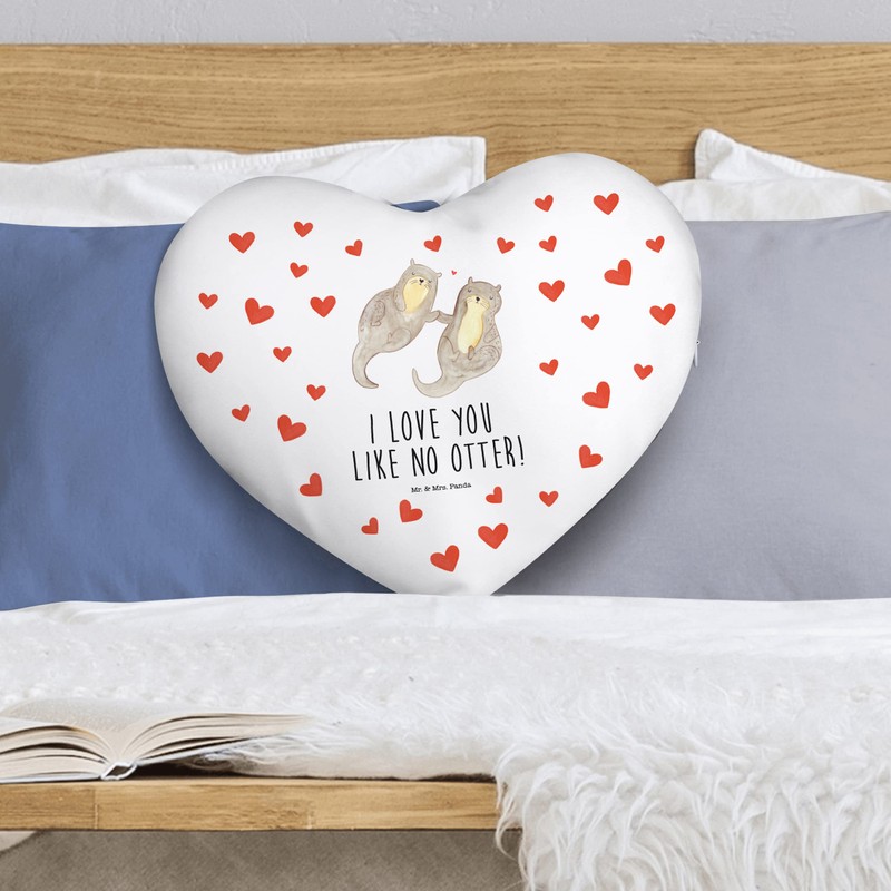 Mr. & Mrs. Panda Heart Cushion Otter Holding Hands Gift