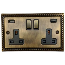 G&H MAB3910 Monarch Roped Antique Bronze 2 Gang Double 13A Switched Plug Socket 2.1A USB