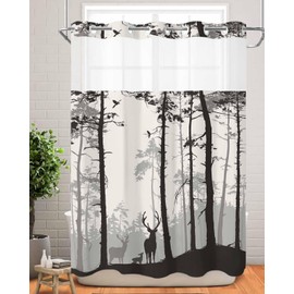 EZON-CH Black Shower Curtain Liner for Bathroom, Forest Elk Deer Wild Animals Rustic Waterproof No Hooks Curtain, 48" W x 72" L Snap in Liner Without Hooks Shower Curtain Bath Accessories Decor