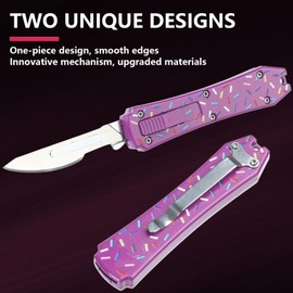 Scalpel Knife, Aluminium Alloy Box Cutter Retractable with Clip, Utility Knife with With 10pcs Carbon Steel Replacement Blades #24 (Purple Donut)